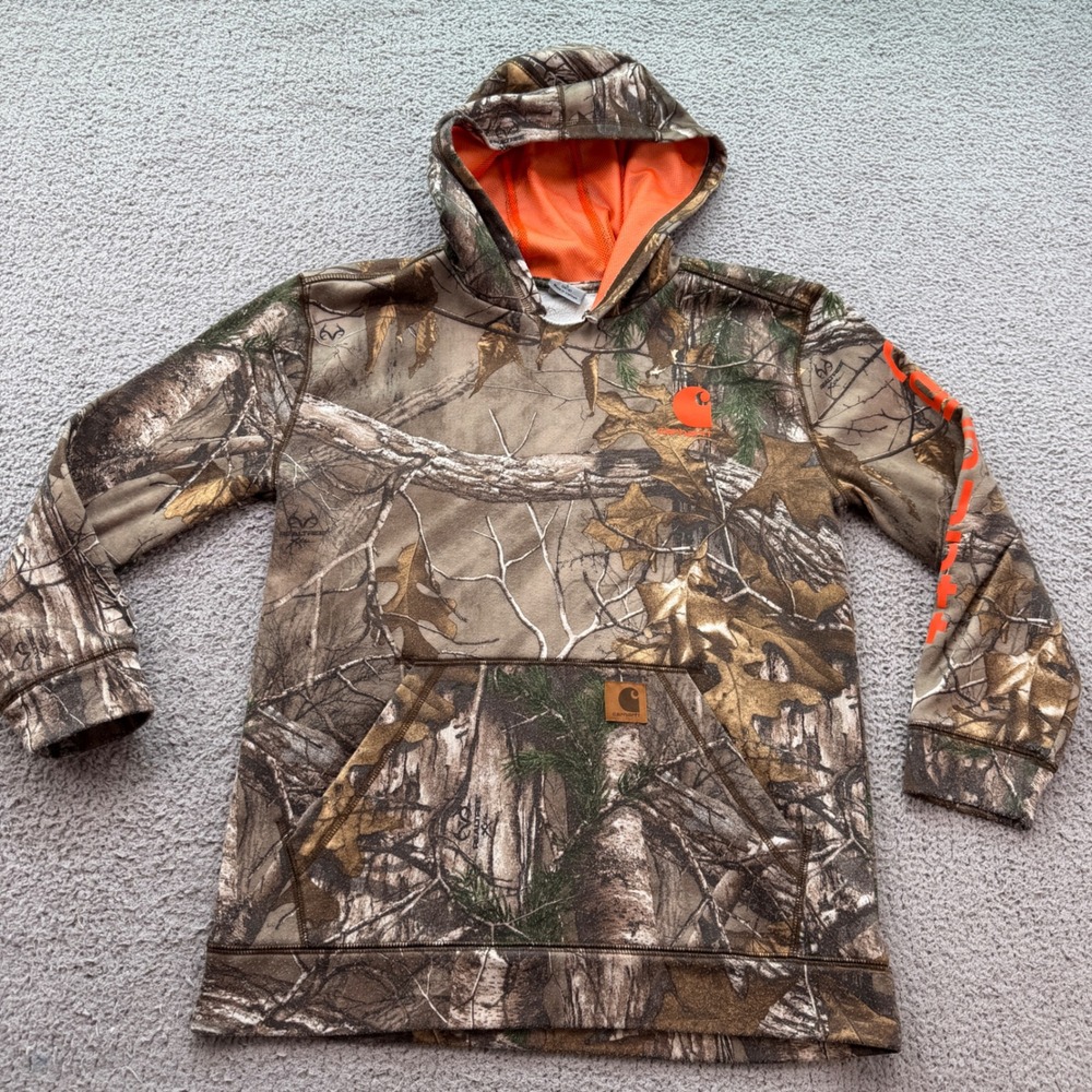 Carhartt Kids Realtree Xtra Camo Hoodie Orange Logo Sweatshirt Size L 14/16 2018
